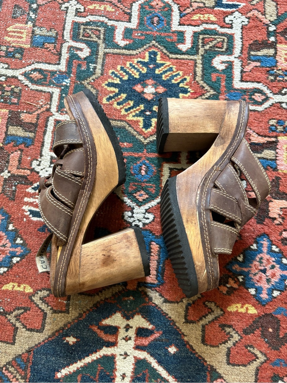 Candie's Brown Leather vintage 90s chunky heel Platform Clogs size 7